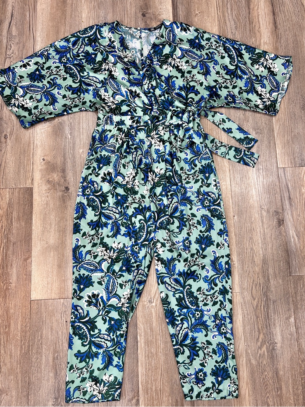 ZARA Floral V Neck Jumpsuit Large Satin